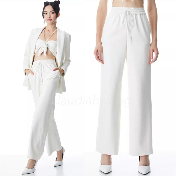 ALICE + OLIVIA Vegan Leather Wide Leg Pants in Soft White